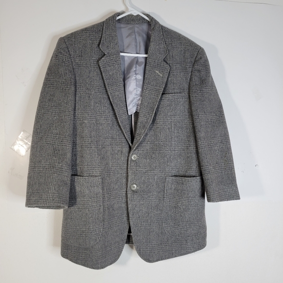 Mens Han Kook Wool Gray Plaid Wool 2 button Blazer Sleeve 29" Back Length 28.5 - Picture 2 of 12